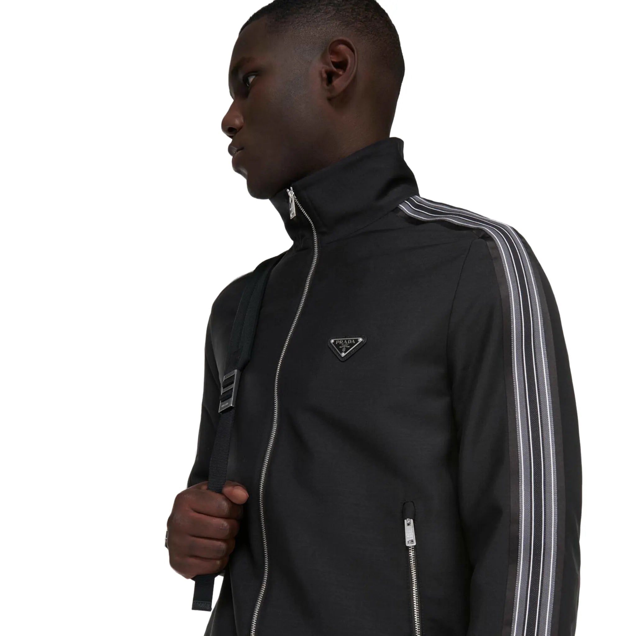 Prada Stripes Logo Mohair And Wool Black Jacket
